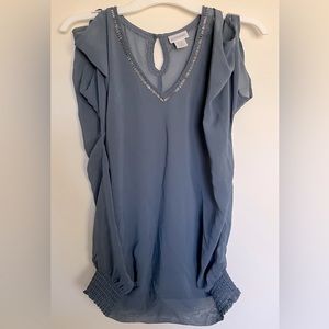 XS Sheer Cold-Shoulder Blouse by Motherhood Maternity. Beaded neckline. EUC.